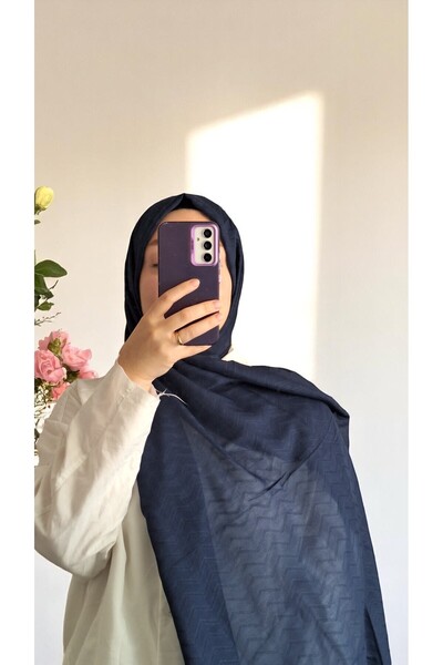 Lavena scarfs Şal cu model în zig-zag - bleumarin