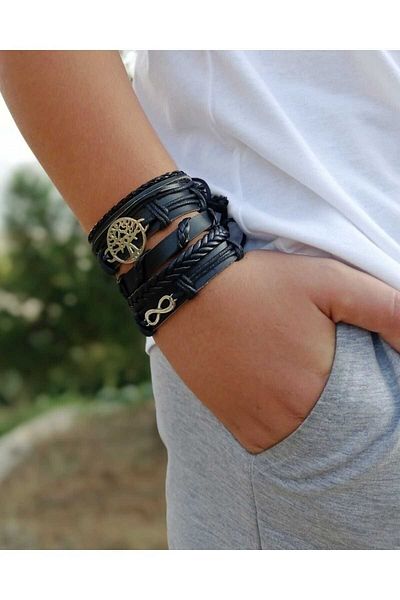 BSN Tree of Life Infinity Genuine Leather Bracelet (5 PIECES)