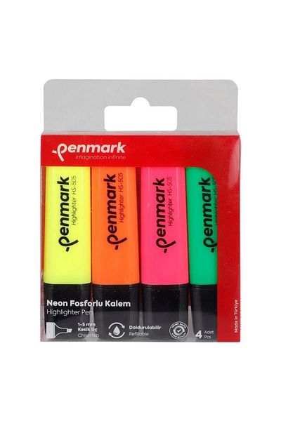 penmark Hs-505-4N Neon Highlighter Pen 4 Pieces - Mixed Color