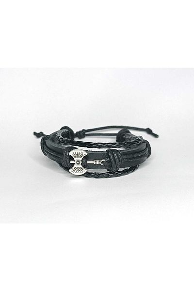 BSN Handmade Genuine Leather Bracelet with Viking Axe Figure