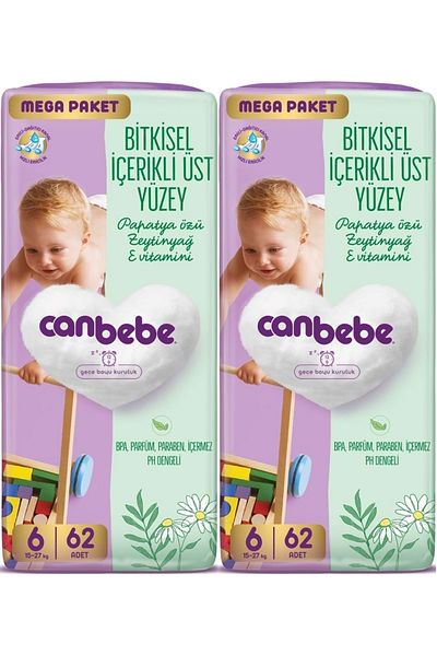 Canbebe Extra Large Baby Diaper Size 6 (15-27kg) 124 Pieces Mega Economic