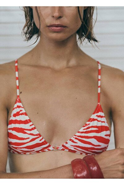 MANGO Woman Zebra desenli üçgen bikini üstü