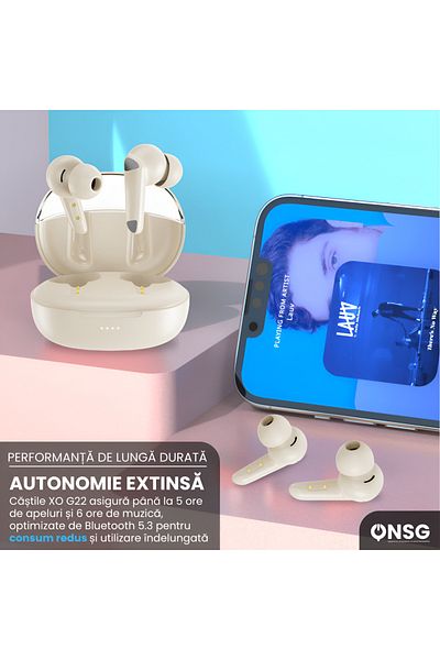 design xo Căști intraauriculare wireless Xo G22, bej