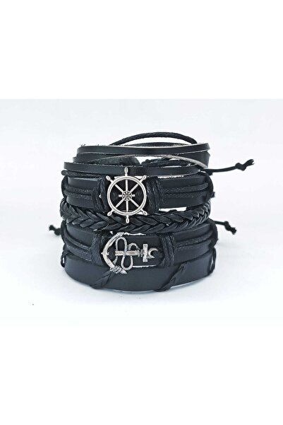 Generic Brand Sailor Combination Helm Anchor Figured Black Genuine Leather Br...