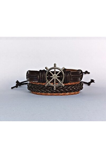 BSN Rudder Symbol 2 Pieces Genuine Leather Bracelet