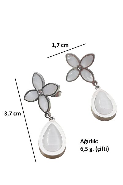 Siya Silver Damla Sedefli Çiçekli Zirkon Taşlı Sallantılı Kararmaz Çelik Küpe