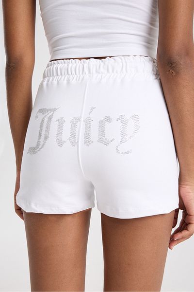 3 ROPE Juicy Rhinestone Stone Printed Women's Mini Shorts White