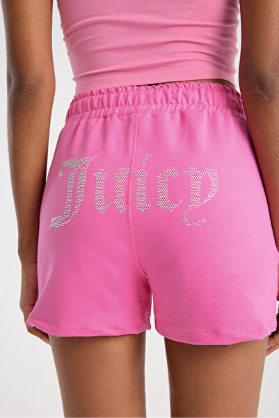 3 ROPE Γυναικείο μίνι σορτς με στάμπα με πέτρα από χυμώδη στρας ροζ