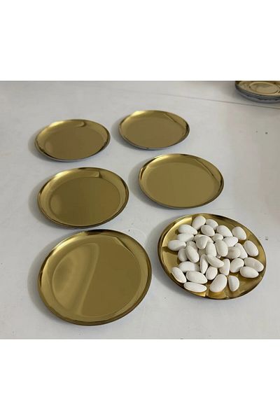 SEFHOME Steel Gold Color 6 Pieces Plain Mini Snack Bowl Cake Dessert Plate 12 cm