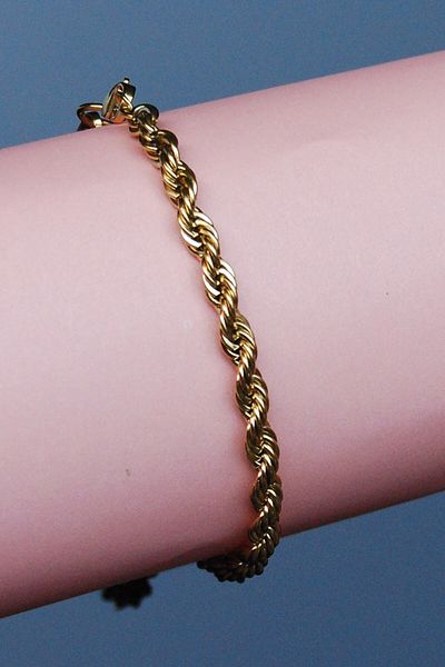 Rua Jewelry Steel Twist Rope Bracelet 21 cm 5 mm Gold Color |   No Tarnish, Unisex, 2 Years Warranty