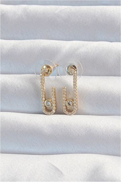 Clariss Brass Gold Color Zircon Stone Half Messika Earrings - Tj-Bkp9178