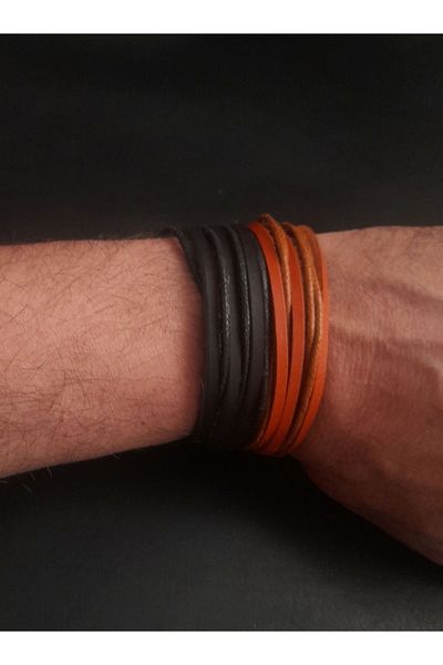 BSN Store Multiple Tan/Black 2 Pieces Genuine Leather Bracelet