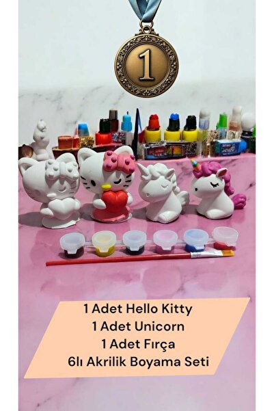 Can Tasarım Evi Hello Kitty ve Unicorn Taş Boyama Figür Çocuk Gelişimi Anne Ç...