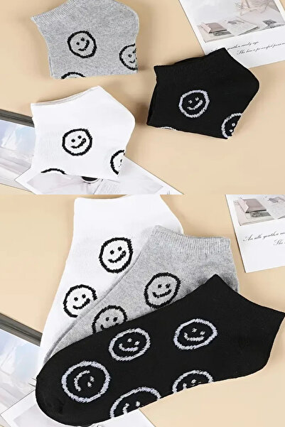 Esinti Дамски чорапи до глезена с емотикони, комплект от 4 - памучни, летни, стилни и удобни