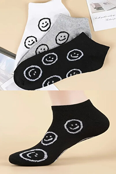 Esinti Дамски чорапи до глезена с емотикони, комплект от 4 - памучни, летни, стилни и удобни