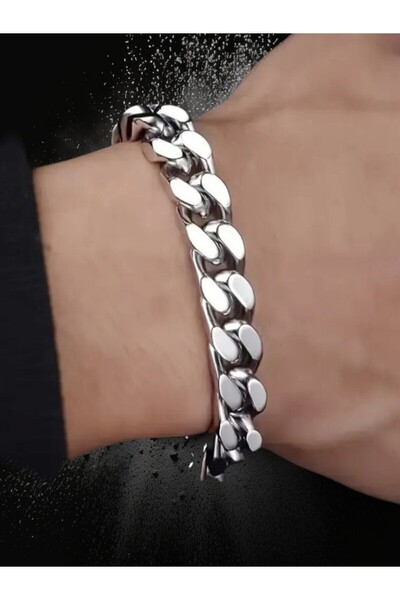 Tasarım Çelik Bileklik Kalın Örgü Zincir Model Hipoalerjenik 10 mm 21 cm Gümü...