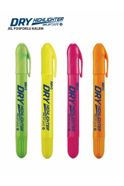 Amos Dry Highlighter Jel Fosforlu Kalem - 4lü Set