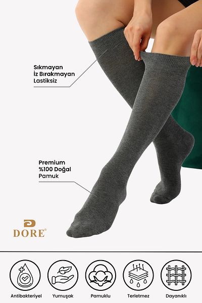 Dore Original Women's 1 Pair Premium Knee-Length Cotton Combed Seamless Non-Showing Skin under the Knee Luxury Socks