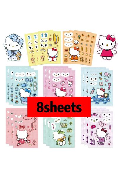 Choice 8zd115-8sheets 8/16sheets Cute Hello Kitty Anime Puzzle Stickers Diy Make-a-face Assemble Funny Cart