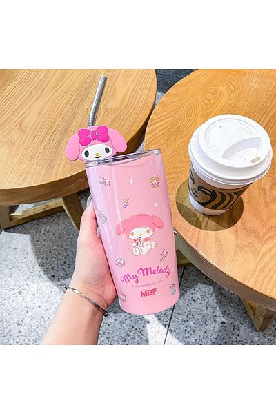 Miniso 2 Sanrio Hello Kitty Straw Cup Cinnamoroll Cute Cartoon Kuromi Heat Preservation Cold Insulation S.