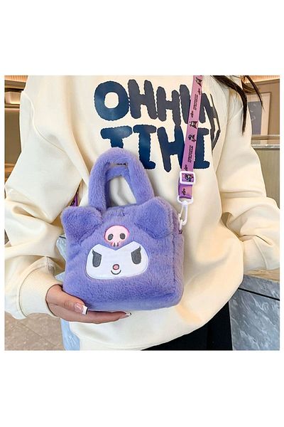 SANRIO About 18cm Kuromi Kawaii Plush Bag Hellokitty Kuromi Cinnamoroll Anime Cartoon Handbag Crossb