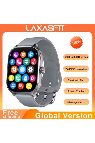 LAXASFIT Gray 2024 New Sports Fitness Smart Watch Heart Rate Monitor Waterproof Voice Call