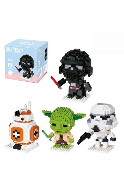 Miniso 4 Pcs With Box Building Blocks Anime Master Yoda Bricks Cartoon Action Figures Heads Assembly Educat