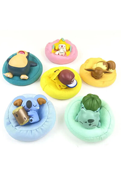 BANDAI 8.5cm 6pcs/set Cartoon Sleep Pillow Pokemon Doll Model Pikachu Snorlax Bulbasaur Cute Pvc Model Toys