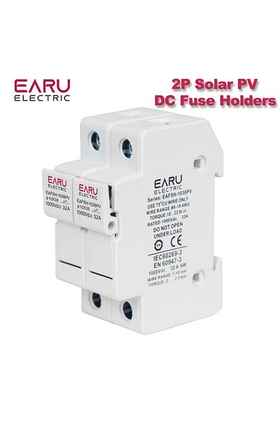 EARUELETRIC 2P Din Rail Solar PV DC Fuse Holders suitable for 10*38mm DC PV Fuse Link for Solar Photovoltaic ...