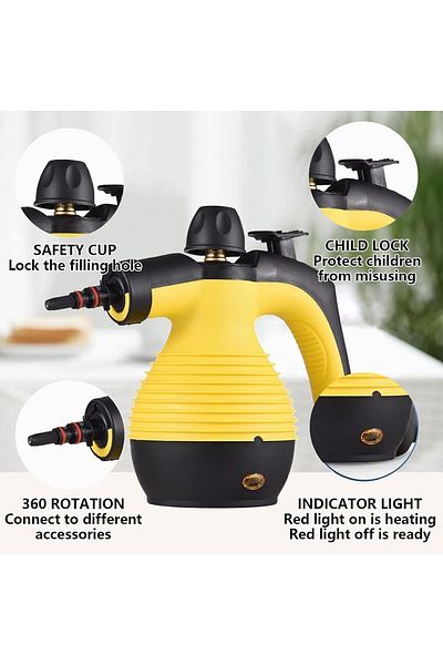COOYA Handheld Steam Cleaner,2.6M Extended Power Cord,11Accessories and Safety Lock, Yellow,1050W