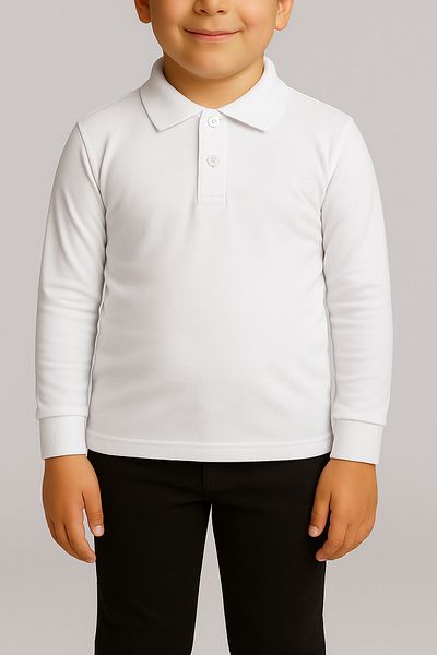 FATELLA Unisex Children's Long Sleeve Regular Fit Comfort Polo Collar Solid Color School Combed Cotton Lacoste T-shirt
