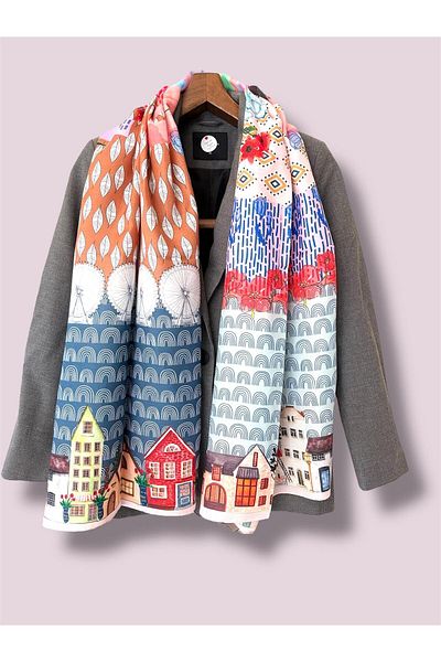 Oyt DÜKKAN Homes and Patterns Design Shawl Foulard 70X 170 cm