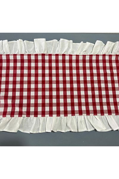 Erba kreasyon Frilly Runner Duck Linen Gingham Pattern 110X40