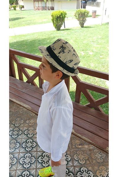 Avantaj Kapıda Children's Fedora Straw Hat Summer Patterned Boy Girl Shaded Fedora Beach Hat Cream