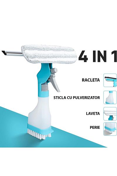 miraza 4 in 1 Window Wiper, Squeegee, Cleaning Brush, Detachable Cloth, Spray Bottle