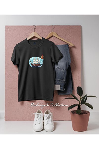 Bahriyeli Collection تي شيرت للجنسين بتصميم قارب شراعي داخل مصباح الجنية السح...