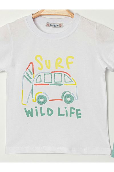 YUSALİ Boy's Shorts Suit with Bus Print