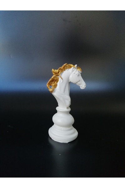 Grimsi Dekoratif 6lı Beyaz Gold Detaylı Satranç Biblo Set