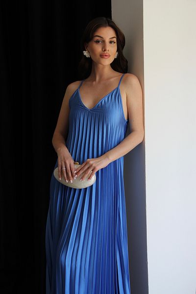 Julidress Rochie plisată premium Saks Blue Strap cu decolteu în V