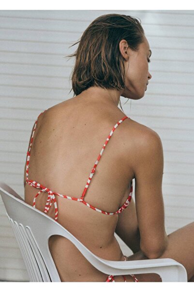 MANGO Woman Zebra desenli üçgen bikini üstü