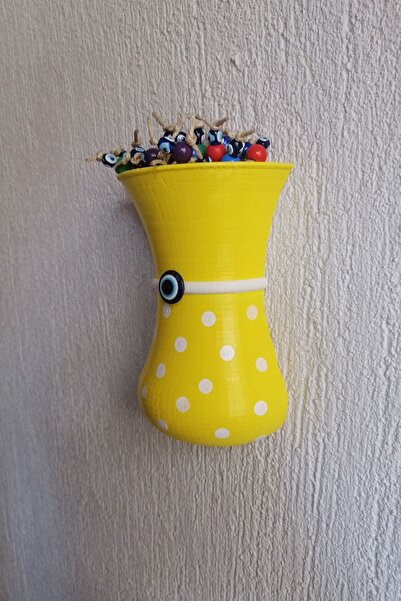 Grimsi Puantiyeli Renkli Boncuklu Yarım Saksı Duvar Balkon Kapı Süsü