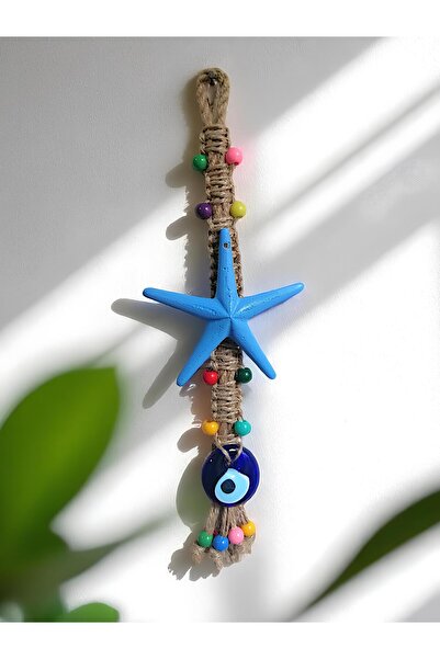 Grimsi Mavi Yıldız Nazar Boncuklu Makrome Duvar Süsü