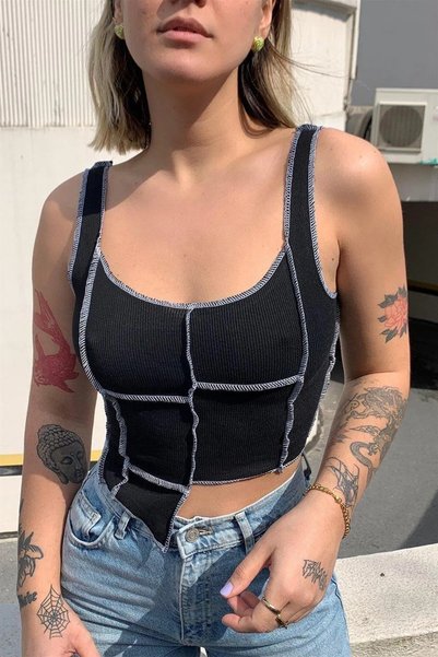 boutiquen 1497 Bluză Crop fără mâneci cu nervuri