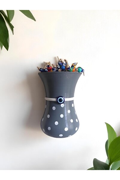 Grimsi Puantiyeli Renkli Boncuklu Yarım Saksı Duvar Balkon Kapı Süsü