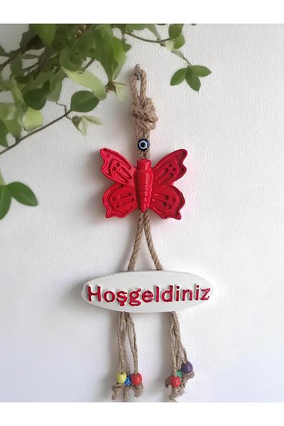 Grimsi Red Butterfly Decorative Welcome Door Wall Ornament