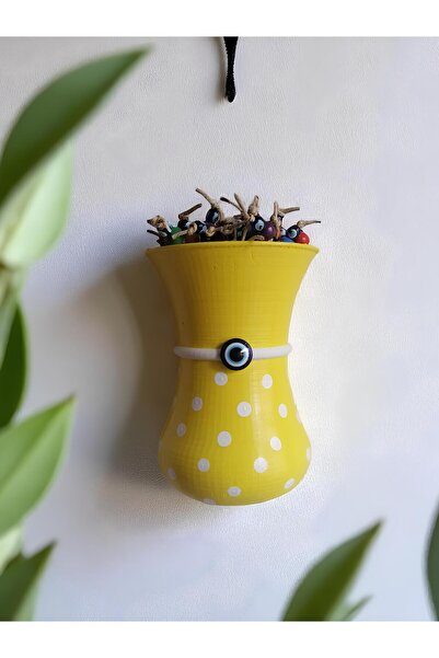 Grimsi Puantiyeli Renkli Boncuklu Yarım Saksı Duvar Balkon Kapı Süsü