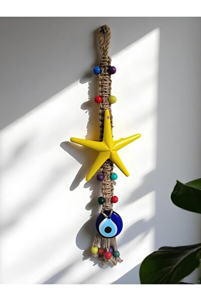Grimsi Sarı Yıldız Nazar Boncuklu Makrome Duvar Süsü