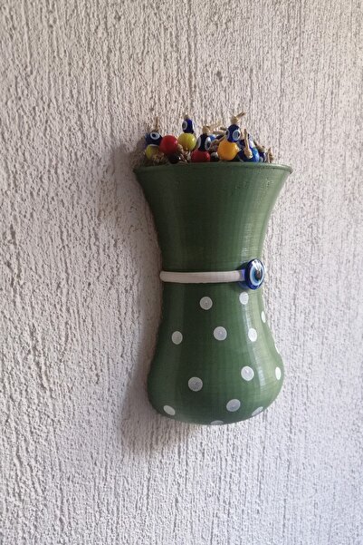 Grimsi Puantiyeli Renkli Boncuklu Yarım Saksı Duvar Balkon Kapı Süsü