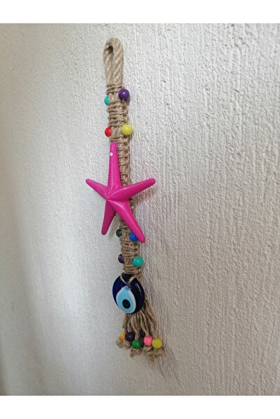 Grimsi Fuşya Yıldız Nazar Boncuklu Makrome Duvar Süsü