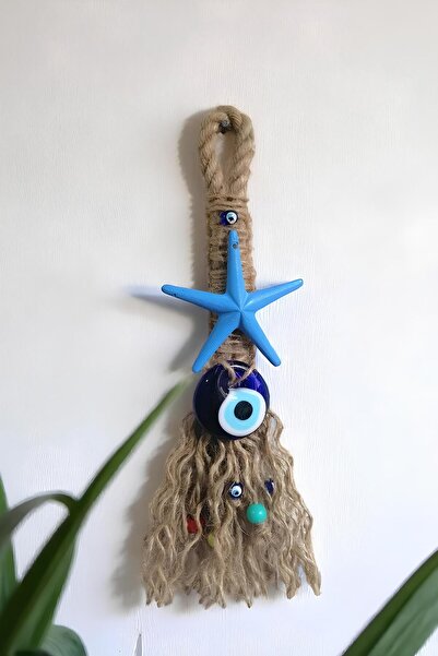 Grimsi Minik Mavi Yıldız Nazar Boncuklu Makrome Duvar Süsü